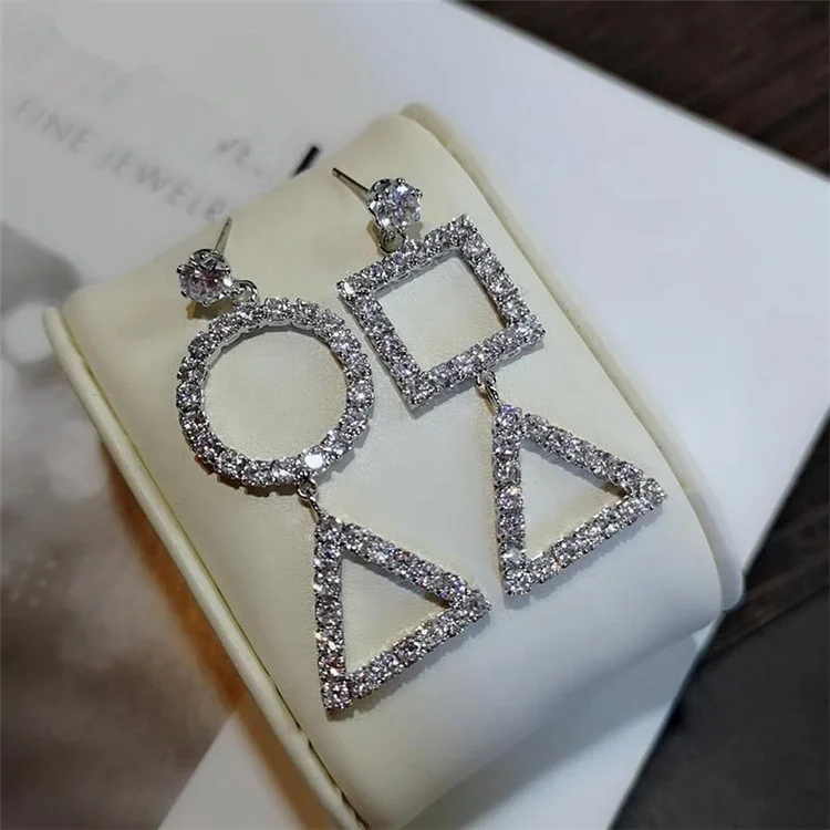 

Fashion Luxury Geometric Crystal Dangle Earrings For Women Girls Simple Round Triangle Drop Earring Jewelry