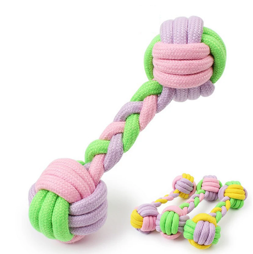 New Candy Color Cotton Knot Rope Dumbbell Pet Toys Dog Chew Toy Buy