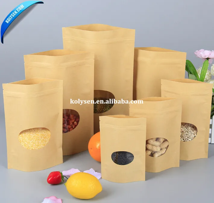 Standup brown kraft paper bag with round window for cookies/coffee/chocolate/tea/chips/baking food