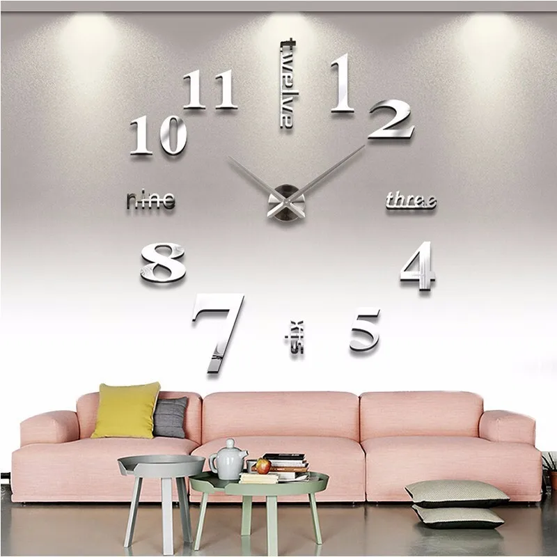 

new arrival Quartz clocks fashion watches 3d real big wall clock rushed mirror sticker diy living room decor free shipping
