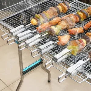 Image of 6pcs 14in Stainless Steel Metal Grilling Skewers with Slider BBQ Shish Kebab Skewer Sticks Set