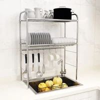 

2 Tier Draining Stainless Steel Kitchen Metal Dish Drying Rack Over The Sink
