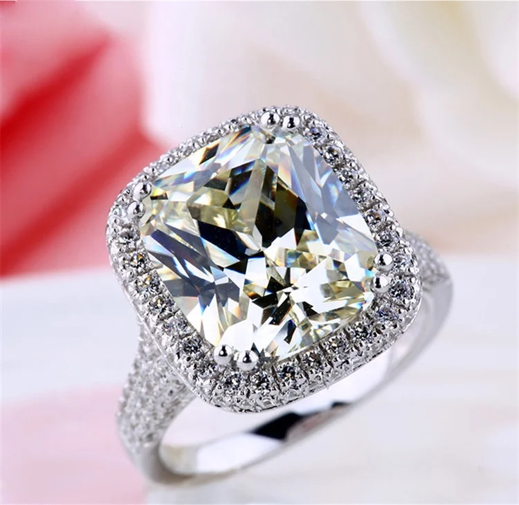 

Fashion Jewelry Fashion Ring Cushion Cut 10ct Gem Zircon stone 14KT White Gold Filled Women Engagement Wedding Band Ring