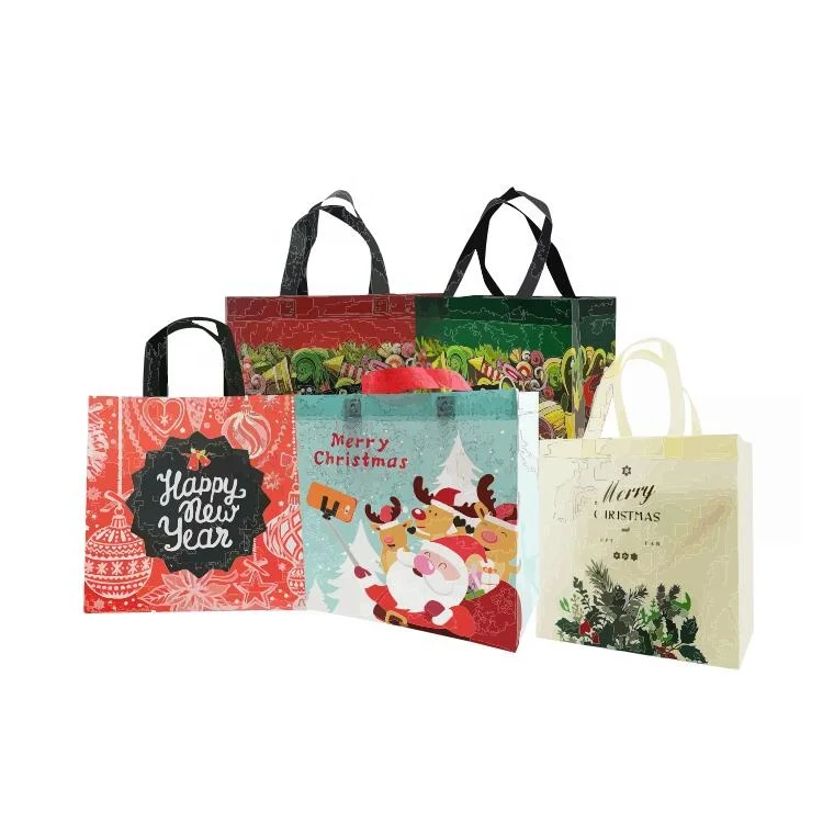 

Christmas Gift Bag laminated non woven shopping bag cute reusable shopping bag, Red/blue/beige/wine red/dark green