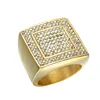 Golden Fully-jewelled Regular Square Stainless Steel Fashion Ring Man