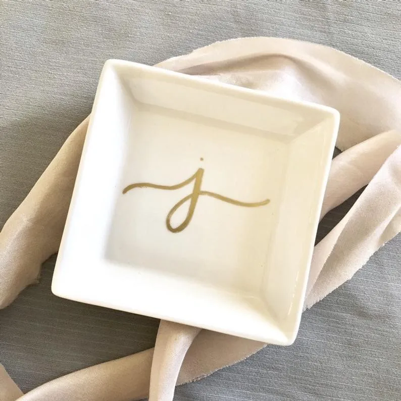 Custom Initial Ring Dish Trinket Jewelry Dish Embossed Letter Square ...