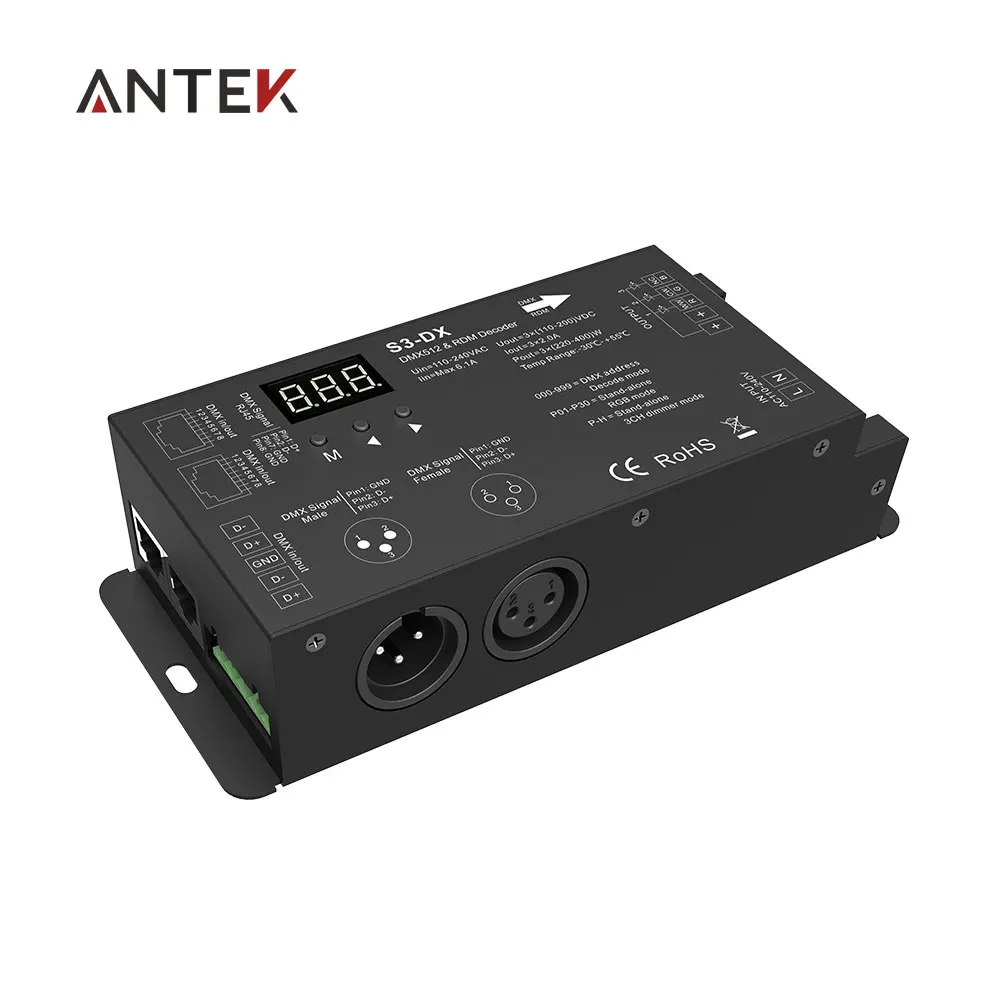 3 channel high voltage LED strip DMX decoder and RF 2.4G controller with digital display