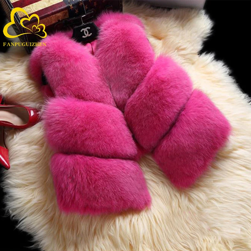 

Women Fur Coat Winter Warm Fur Qilet Long Faux Fox Fur Vest Women's Parkas Coats puff vest, Customized color