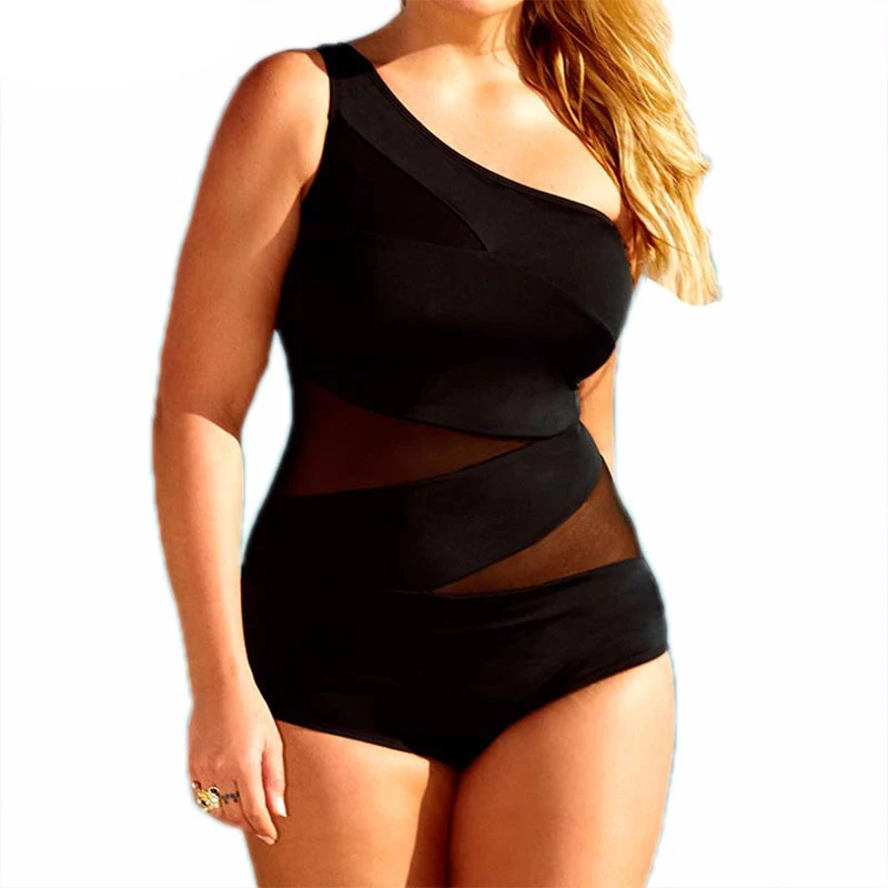 

3XL 4XL Sexy Plus Size Swimwear Black Mesh monokini One Piece Swimsuit Maternity See Through plus size swimwear, Black swimsuit