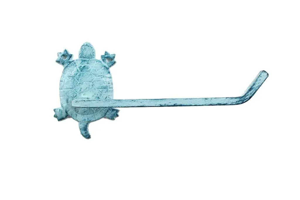 Handcrafted Model Ships Rustic Dark Blue Whitewashed Cast Iron Decorative Turtle Toilet Paper Holder 10