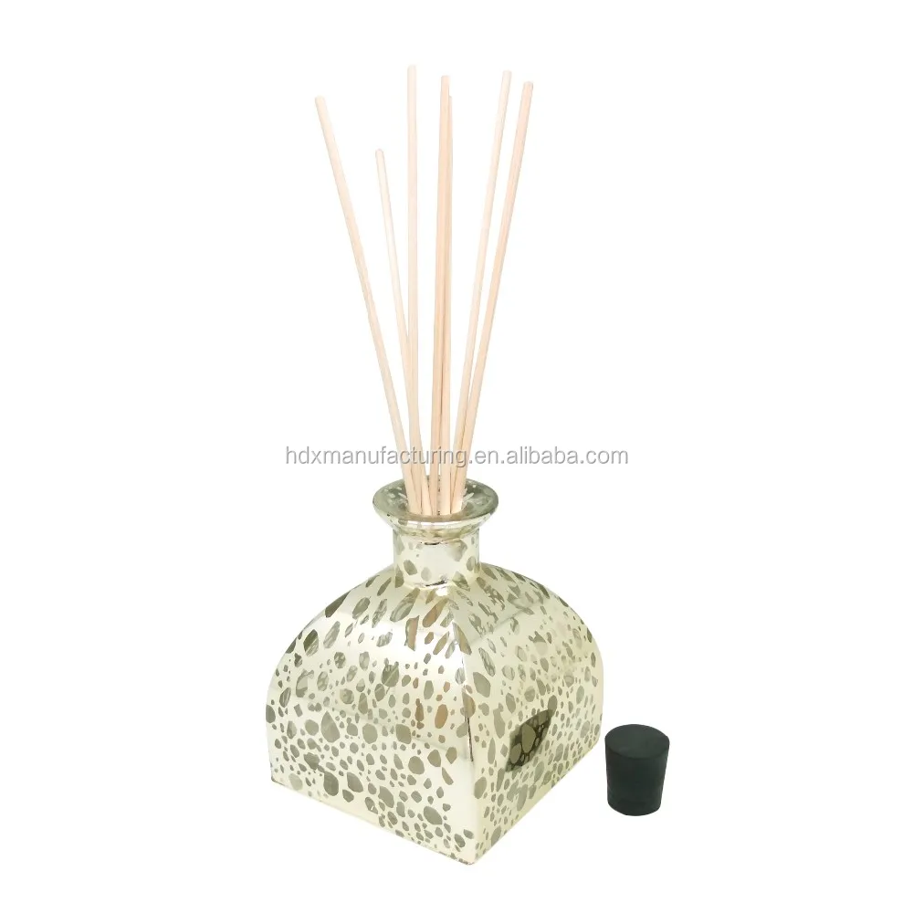 7oz Square Reed Diffuser Glass Bottles Decorative Square Gold Mercury