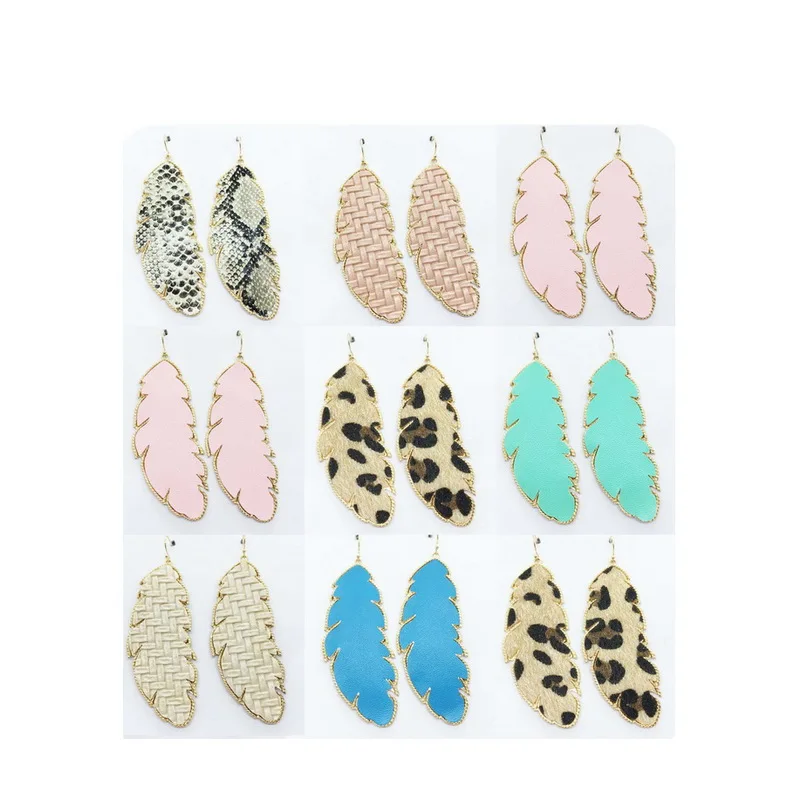 

Unique Gold Plated Faux Leather Drop Earrings Feather Leather Earrings For Women