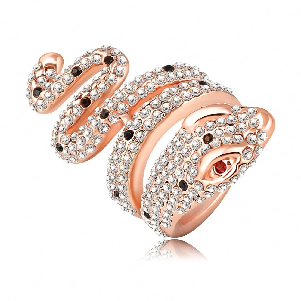 SuperDeals Ring Genuine18K Rose Gold Plate and Pave Austrian Crystal 3D Cobra Snake Engagement Rings Fashion