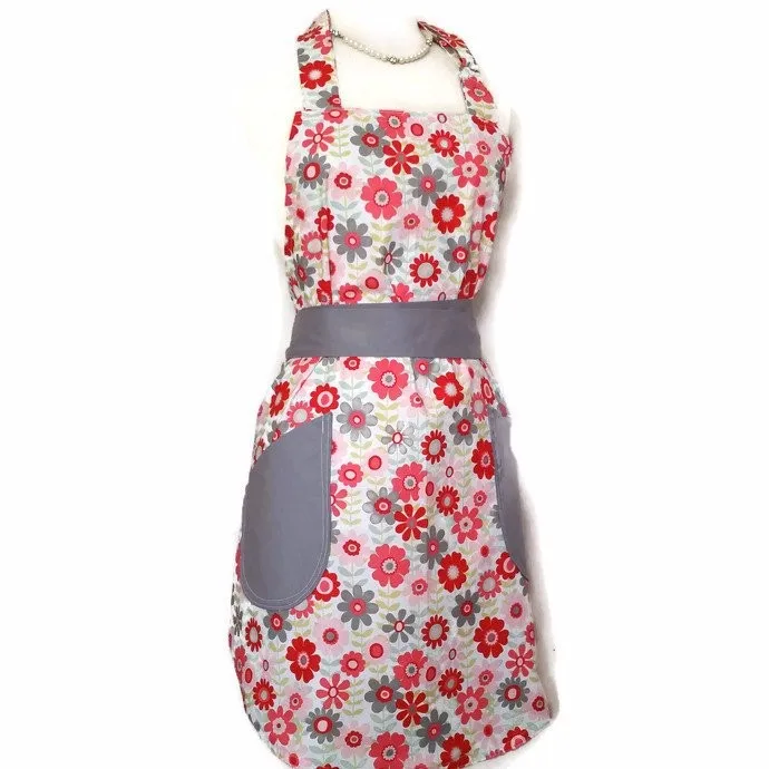Kitchen Apron Painting Apron Women Long Aprons With Pink And Grey