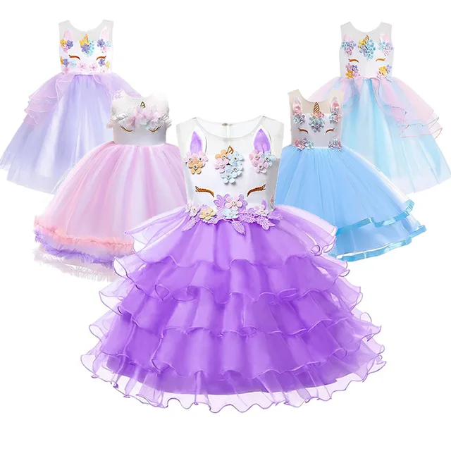 

Girl Unicorn Party Dresses Children Cosplay Costume For Kids Flower Girls Wedding Birthday sleeveless lace Tutu Princess Dress, Picture shows