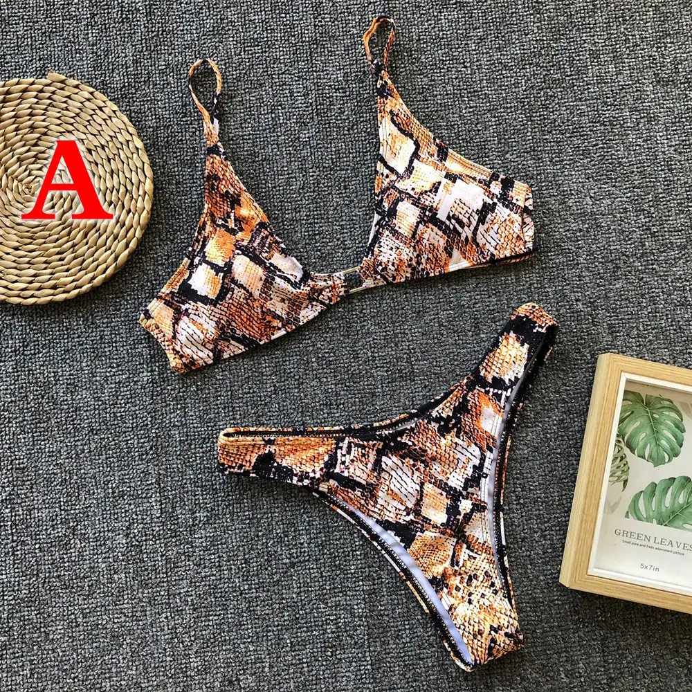 

2019 Sexy spaghetti strap swimsuit high-waist leopard adult bathing suit 5 color women swimwear sexy bikini, Flower