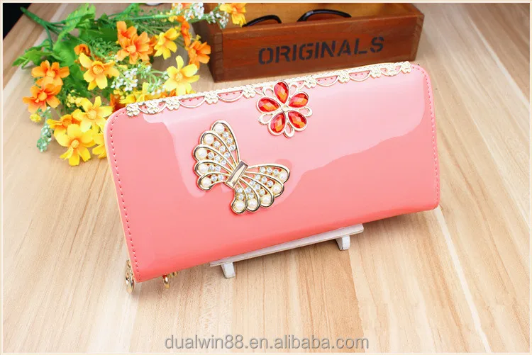 New Women's Poppy Diamante Card Photo Coin Butterfly Print Patent Purses/Clutch