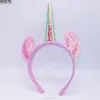 UIN-0260 Newest Fashion Kids Shiny Pink Unicorn Headbands On Sale New Arrive Cute Pink Shiny Plush Unicorn Headbands