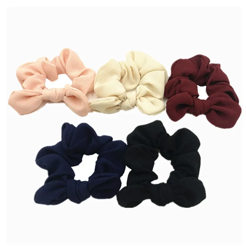 

100 PCS/lot 5 Colors Cotton Bunny Ear Scrunchies Elastic Hair Band Rabbit Ear Scrunchy Lady Ponytail Holder Hair Accessories