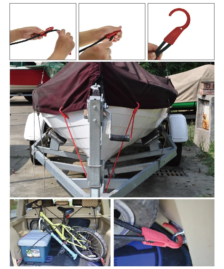 8mm Gs Certified Bungee Cord With Hook Smart Clips Stretch Cord