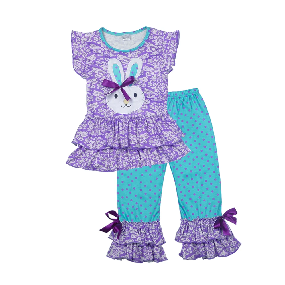 

good price kids clothing Easter purple bunny girls clothes sets fall boutique outfits, As picture show