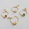 LOZRUNVE Fashion Gold Jewelry S925 Silver CZ Link Chain Emerald Ring with Ruby