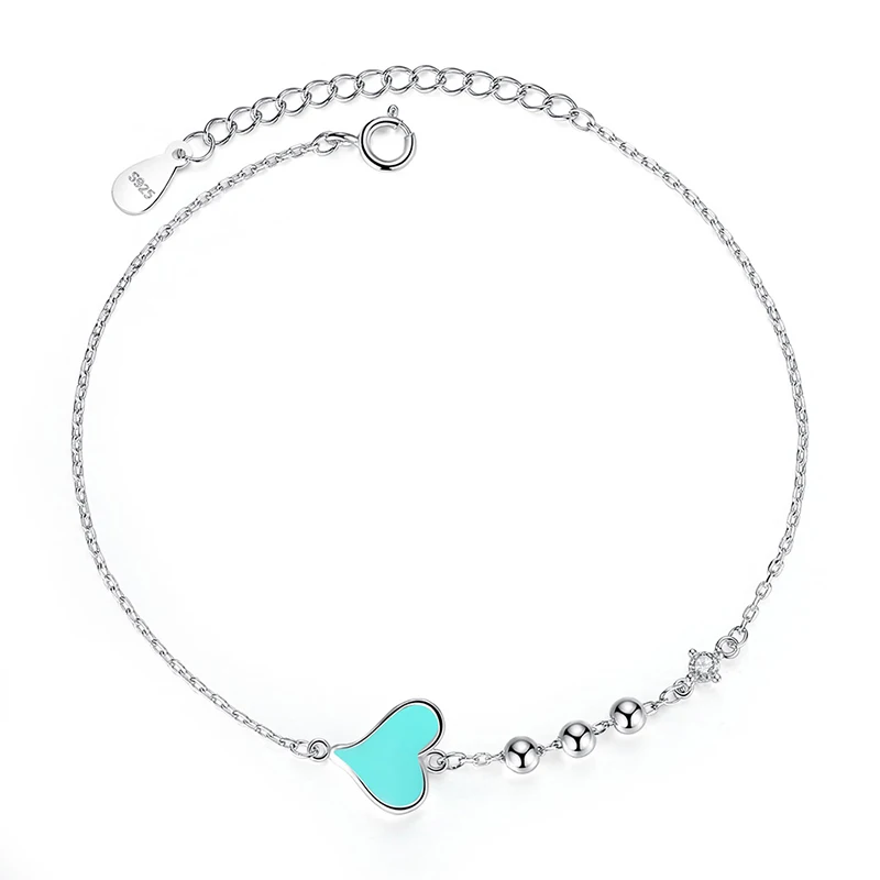 

Fashion 925 Sterling Silver Chain Round Tennis Bracelet for Women Blue Enamel Heart Charm Bracelets Wedding Silver 925 Jewelry, Silver color