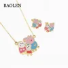 Fashion Gold Chain kids Stainless Steel happy little pink pig Necklace Earrings Set Cartoon Enamel Children Jewelry Set