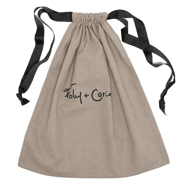 

Custom Print Logo Eco Linen Fabric Pouch With Ribbon Promotion Gift Calico Cotton Double String Handbag Shoe Dust Drawstring Bag