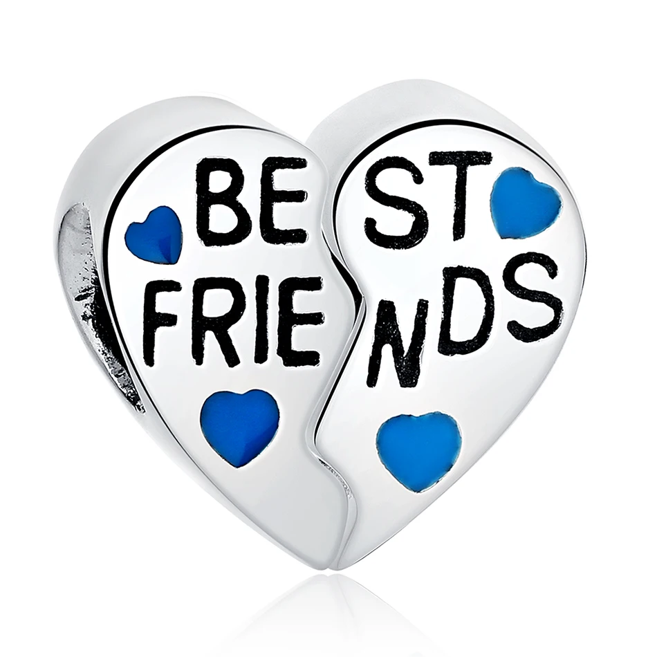 

Two Tone Split Heart Beads 925 Sterling Silver BEST FRIENDS Charm Fit Original Bracelet Luxury Jewelry Making Supplies