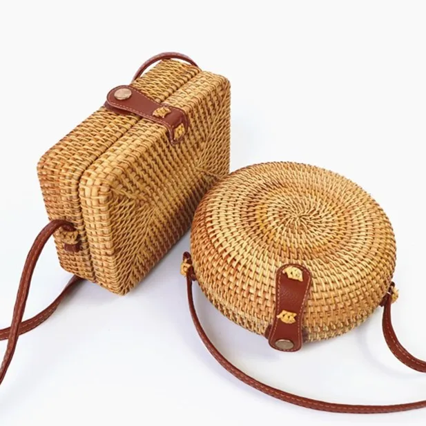 

Mini Handmade Small Round Bag Women Shoulder Bag Straw Bali Rattan Bag