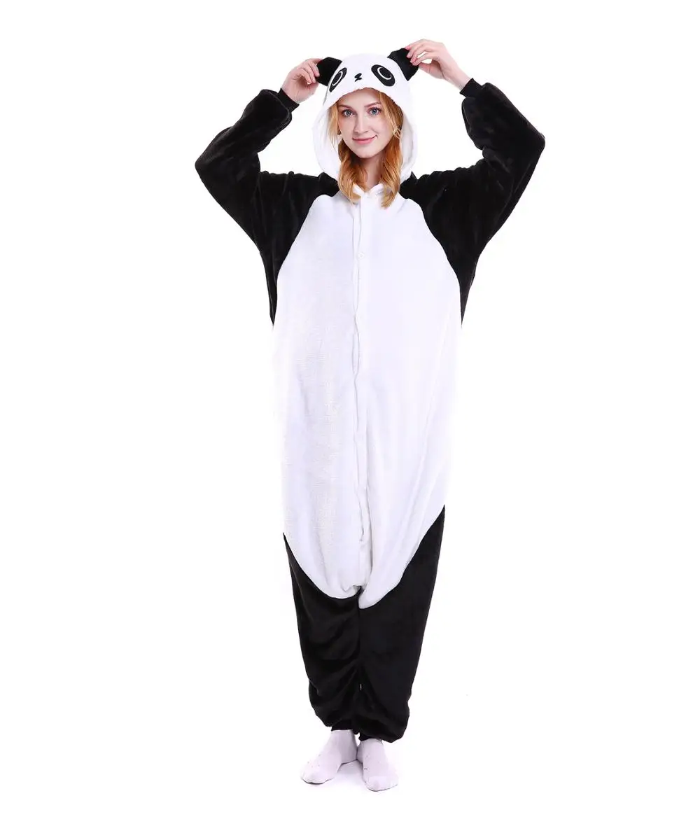Super zacht dier hooded volwassen unieke ontwerp panda flanel fleece onesie