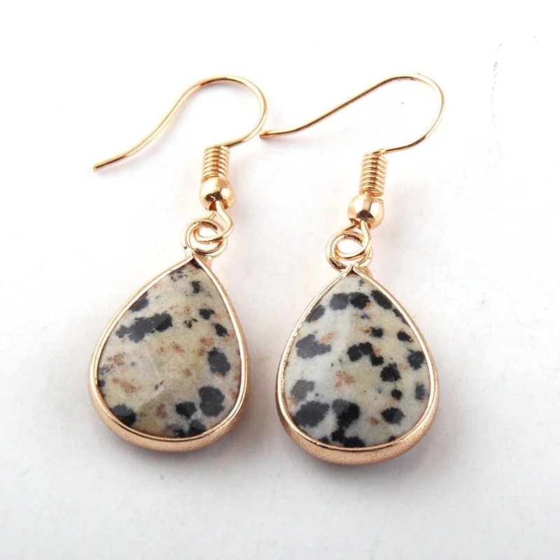 

Classic Trend Women dangling natural stone Gemstone Drop Howlite earring Fashion Dalmatian Jasper Earring