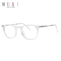 

Chinese fashion transparent frame thin metal temple clear acrylic lens round unisex acetate optical frames with spring hinge
