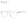 Chinese fashion transparent frame thin metal temple clear acrylic lens round unisex acetate optical frames with spring hinge