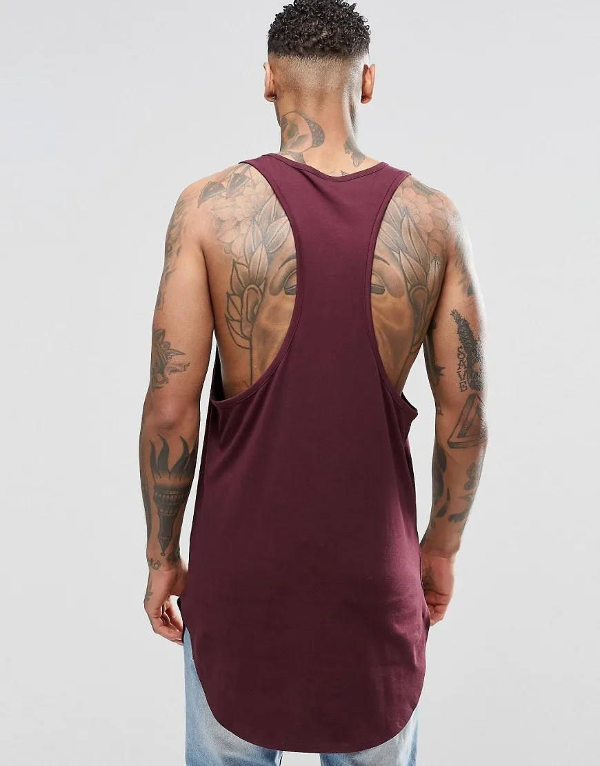 Gym Tank Tops For Men Longline Curved Hem Tank Top Strech Custom Tank
