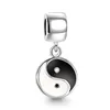 Stylish Tai Chi Dangle Charm Yin Yang Charm Black and White Enamel Charm Silver