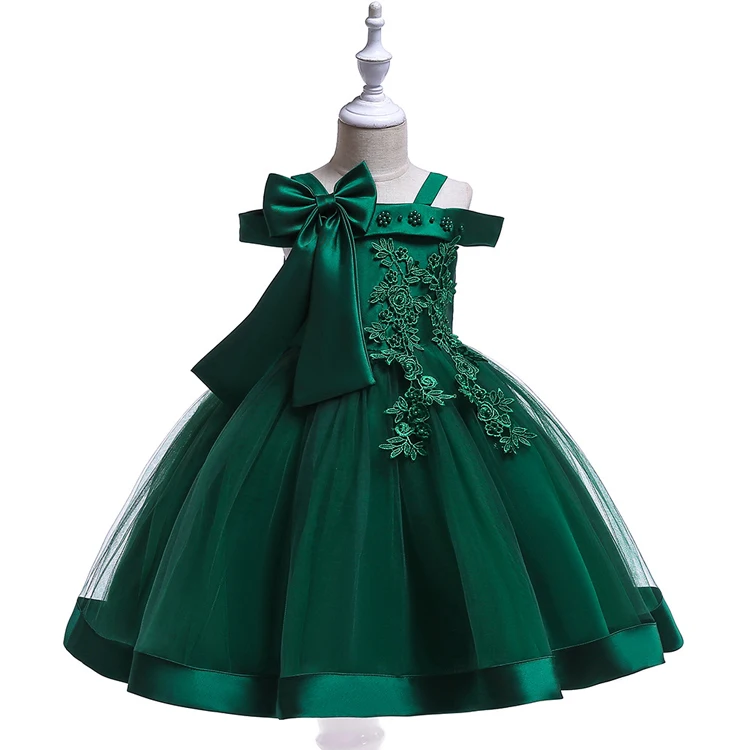 

2019 Kids Off Shoulder Lace Half Sleeve Ball Gown Flower Girls Dress, Multi color