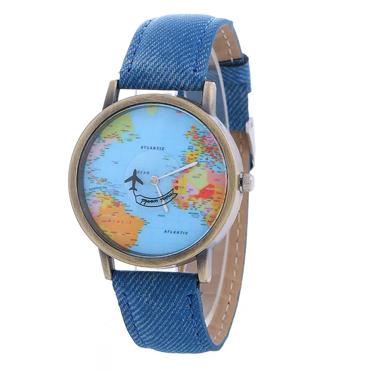 

free shipping online world map watch relojes hombre airplane aircraft hand leather strap watch