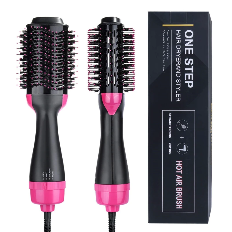 

Hot Air Hair Brush & Volumizer 2-in-1 Salon Lightweight Styling Negative Ion Straightening Brush Curl Hair Dryer, Black
