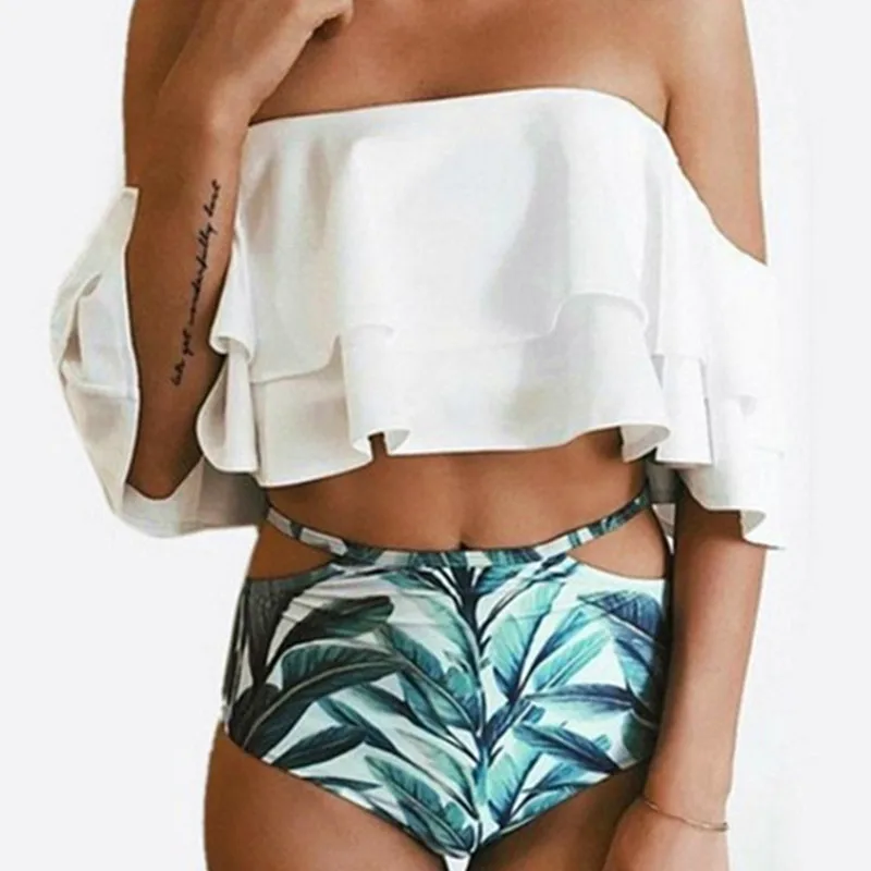 

2019 Bulk Wholesale Custom Off Shoulder High Waist Floral Swimwear Beachwear Women Sexy Bikini Manufacturer, As pic show