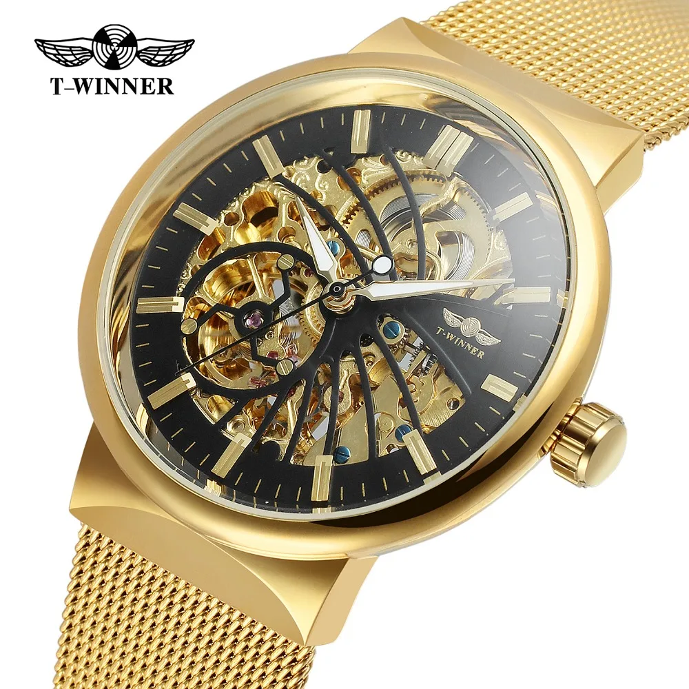 

Mesh Band Relogio Masculino Stainless Steel Back Water Resistant Watch Skeleton Automatic Mechanical Montre Homme Mens Watches, 6 color