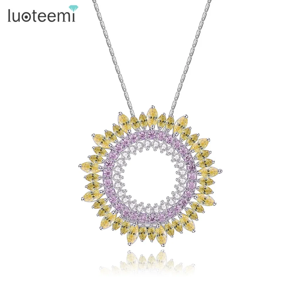 

LUOTEEMI New Delicate Luxury Sparking Cubic Zirconia Round Vintage Pendant Necklaces For Women, N/a