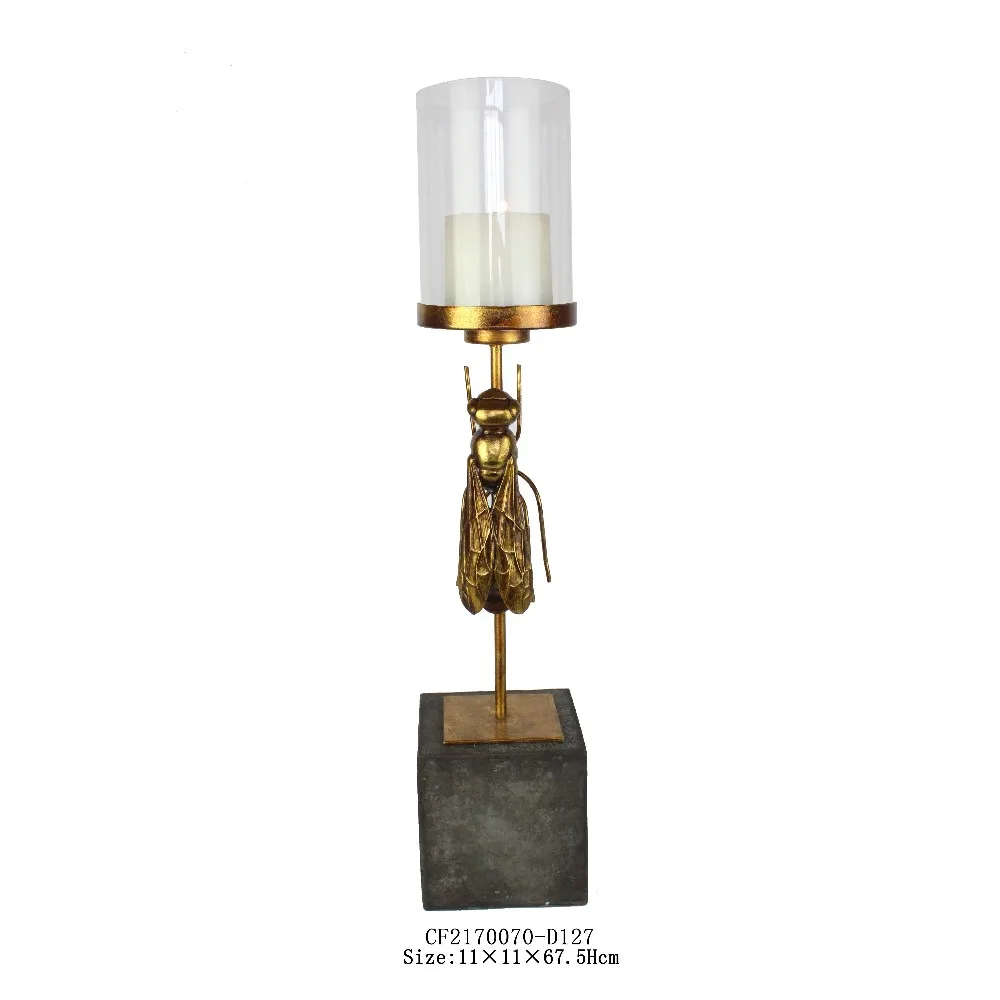 3D Resin Gold Insect Sculpture Glass Cover Candle Holder with Cement Stand Home Decor supplier