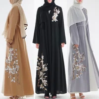

2019 new design fashionable embroidery beautiful long sleeve islamic front open abaya kimono for muslim women