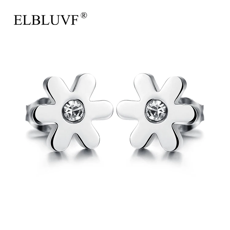 

ELBLUVF Stainless Steel Jewelry Zircon Steel Color Daisy Earrings Wholesale Gifts For Women