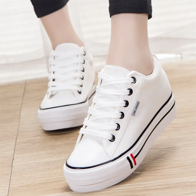 

Wholesale White Good Quality Low-cut Thick-soled Students Women Canvas Casual Shoes, As the picture display