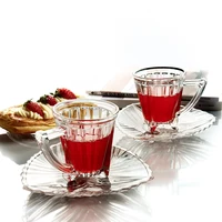 

Decorative High Quality Clear Glass Drinking Cup Set Glass Coffee Cup and Saucer Set With Handle