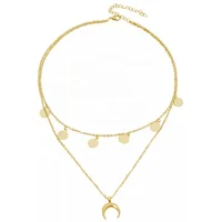 

Stainless Steel Women Moon Pendant Double Layered Gold Chain Necklace