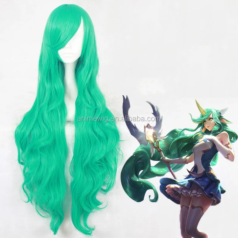 

LOL Wig Cosplay 100cm Long Curly Green League of Legends Soraka Wig Synthetic Anime Cosplay Wigs